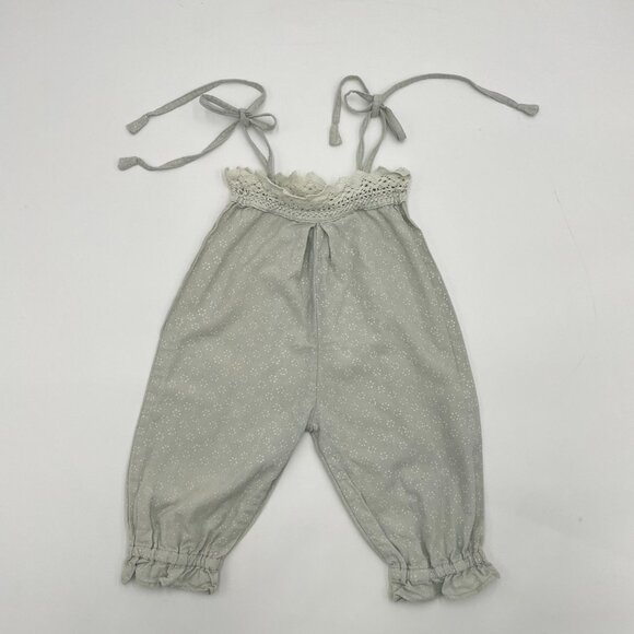 Akshu and Ing‎ Romper Overalls Tie Shoulders Gray Dots Lace Toddler Girl - Picture 1 of 10